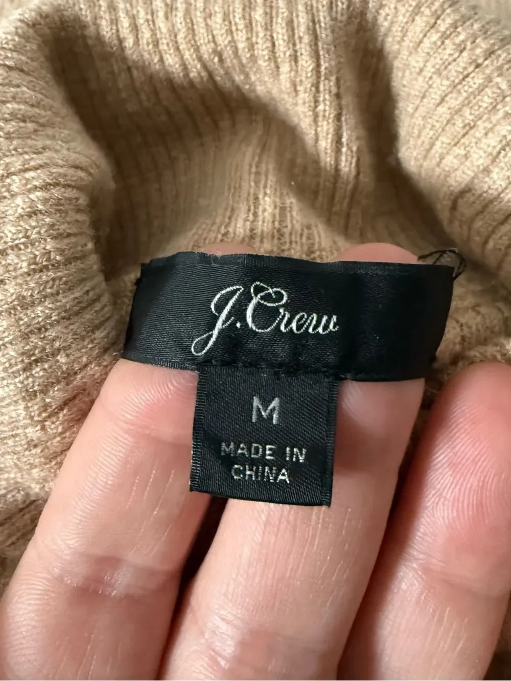J Crew Sweater Womens Sz M Beige Balloon Sleeve Turtleneck 100% Merino Wool